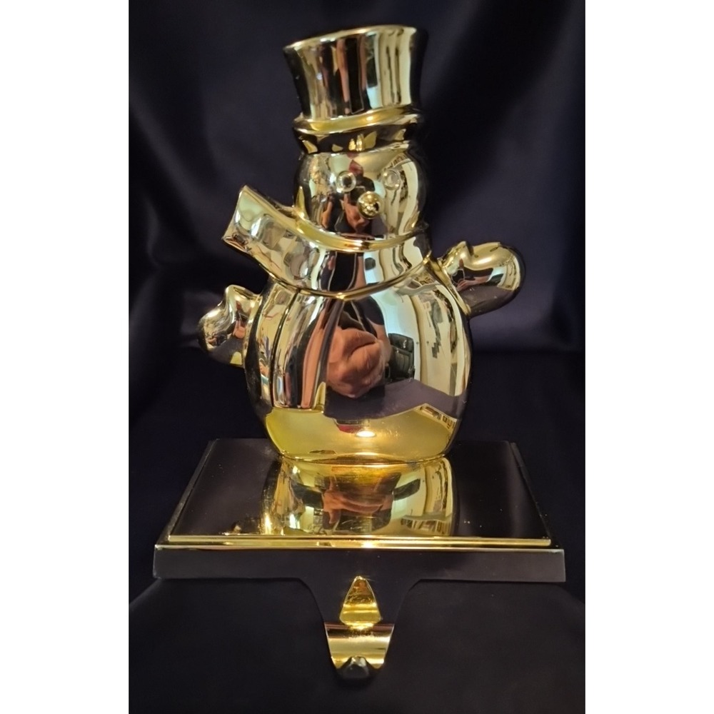 Gold Snowman Christmas Stocking Holder With Mittens 6" Tall
